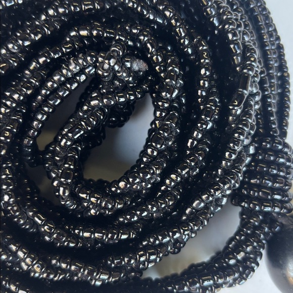 Black Braided Beaded Black Rope Belt